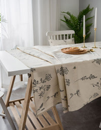 Little Bee Gray Flower Print Sketch Fresh Table Cloth