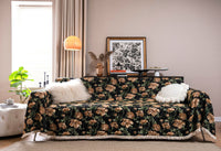 Soft Knitted Floral Jacquard Fringed Blanket