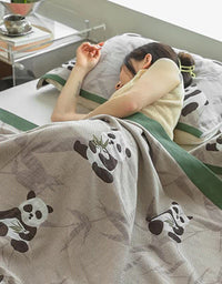 Adorable Panda Print Bedcover Quilt with Bamboo Pattern (3PCS)