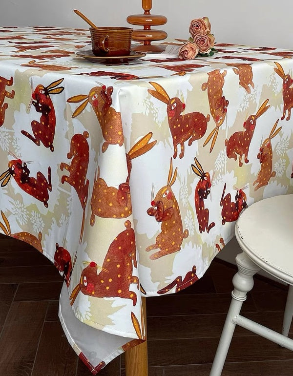 Autumn Retro Caramel Rabbit Waterproof Tablecloth