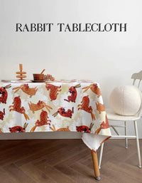 Autumn Retro Caramel Rabbit Waterproof Tablecloth