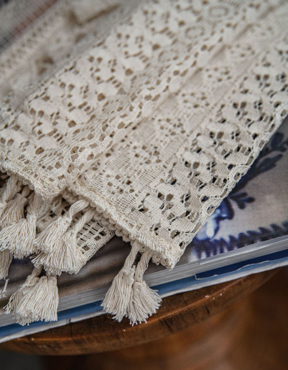 Cortinas de encaje para dormitorio con diseño retro de crochet en color beige 