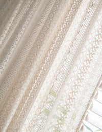 Rideaux de chambre à coucher en dentelle creuse rétro au crochet beige 