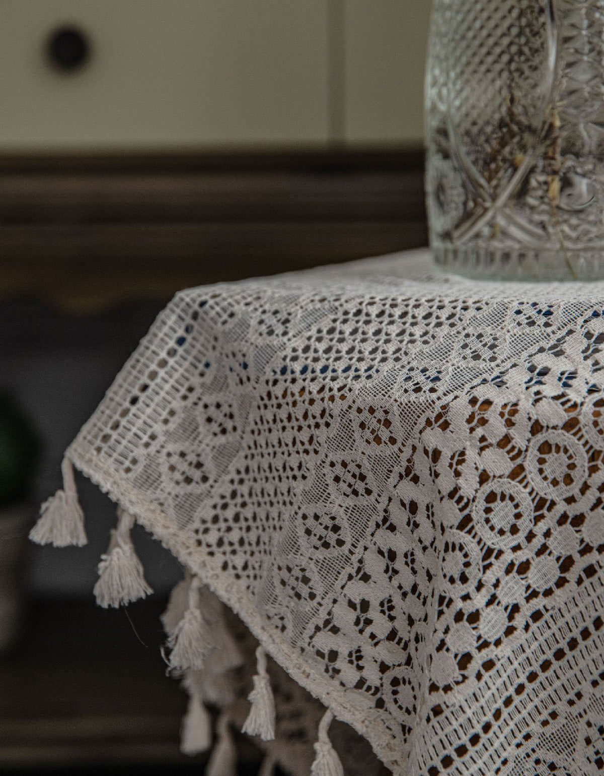 Beige Crochet Retro Hollowed Bedroom Lace Curtains