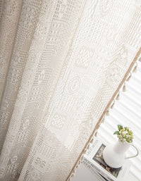 Rideaux en dentelle creuse rétro au crochet beige 