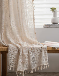 Rideaux en dentelle creuse rétro au crochet beige 