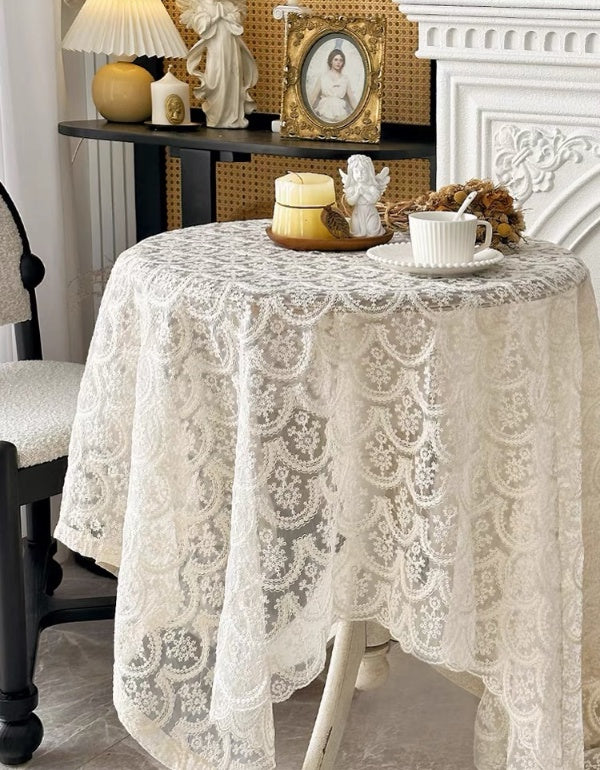 Beige Lace Embroidery Tablecloth