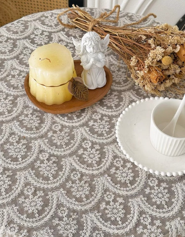 Beige Lace Embroidery Tablecloth