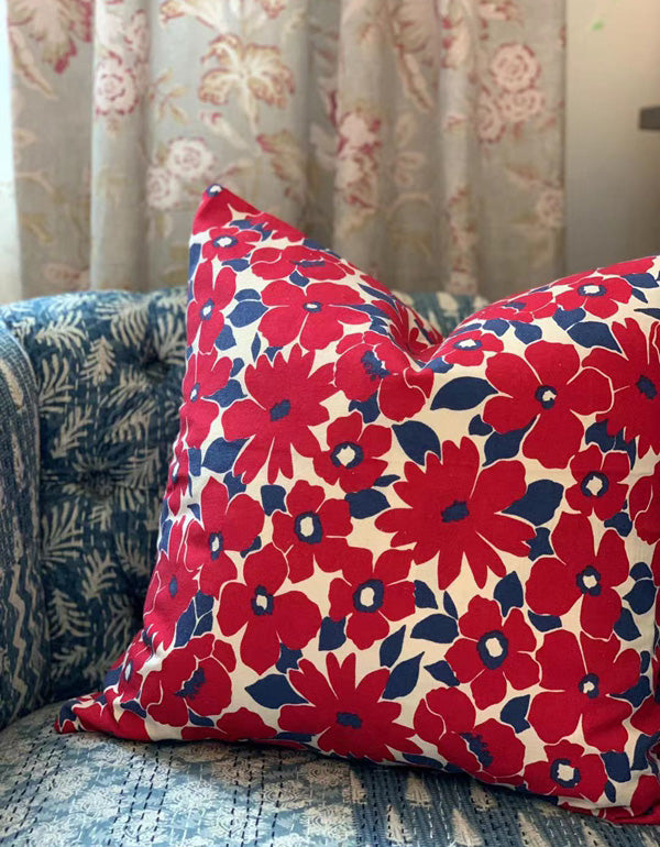 Big Red Flower Print Cushion Cover