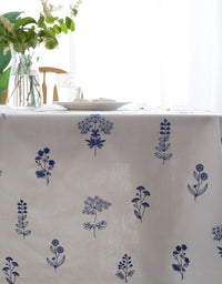 Blue Flowers Embroidery Linen Tablecloth