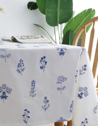 Nappe en lin brodée de fleurs bleues 