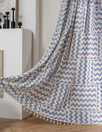 Rideaux en coton et lin à motifs géométriques bleus