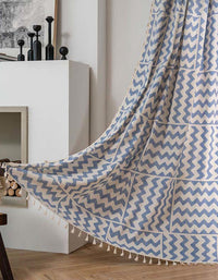 Blue Geometric Pattern Cotton Linen Curtains