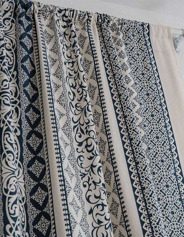 Rideaux en coton et lin à motifs géométriques bleus