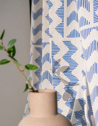 Blue Geometric Pattern Cotton Linen Curtains