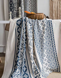 Rideaux en coton et lin à motifs géométriques bleus