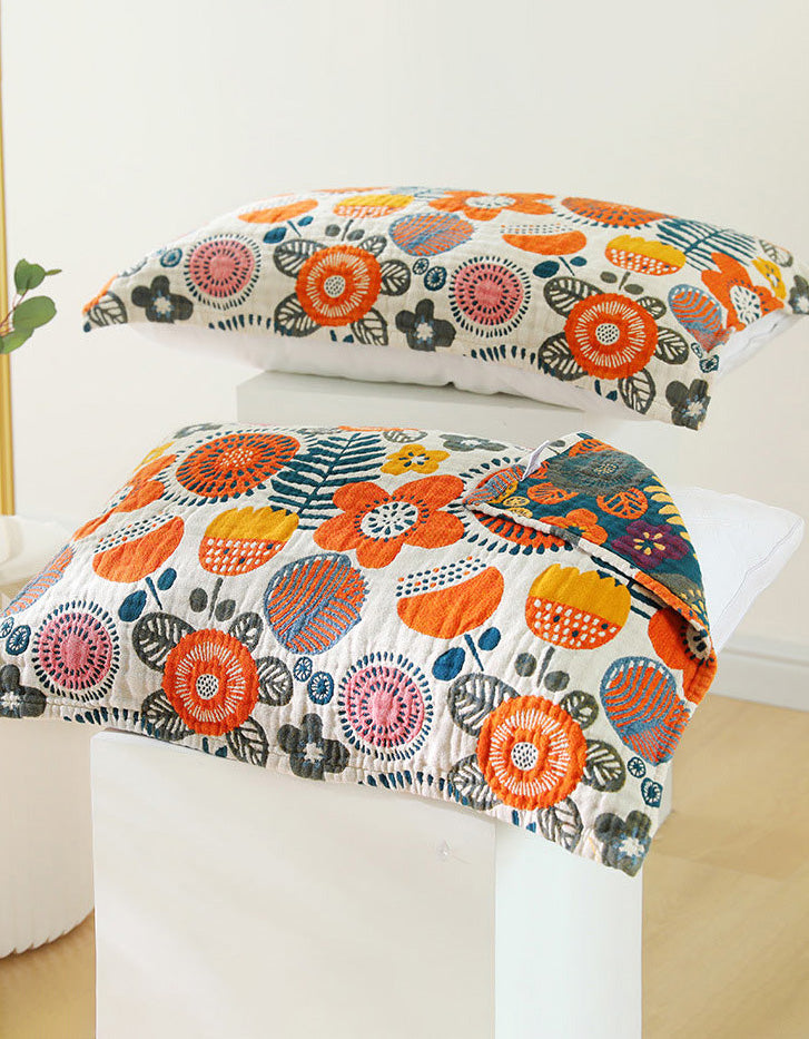 Vintage Flower Cotton Reversible Pillow Cover ( 2 PCS)