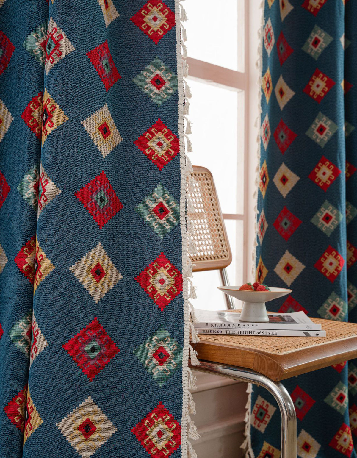 Bohemian Geometric Drapes with Fringe Detailing Window Curtain