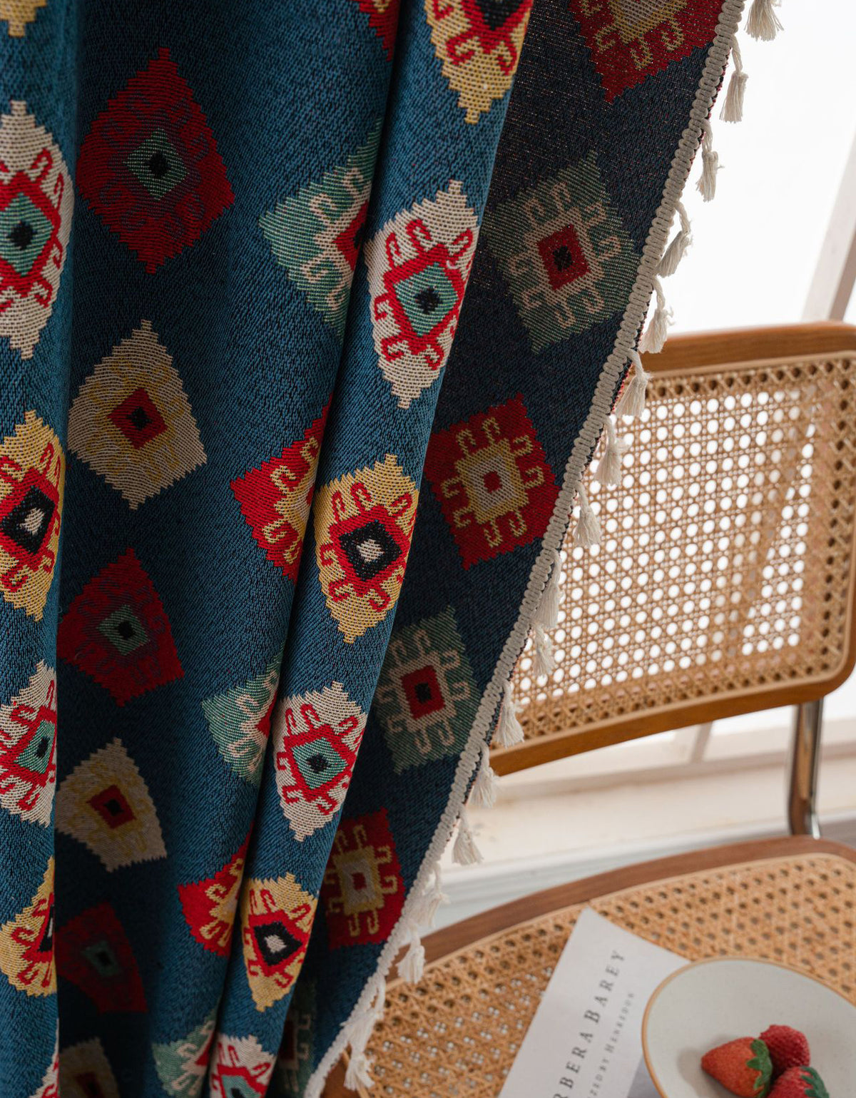 Bohemian Geometric Drapes with Fringe Detailing Window Curtain