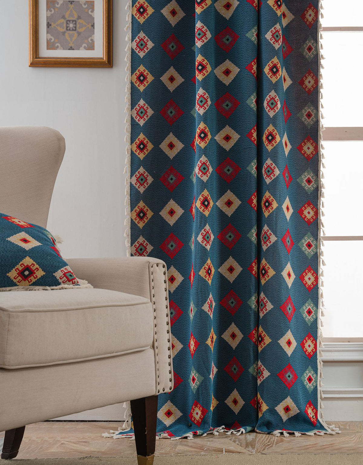 Bohemian Geometric Drapes with Fringe Detailing Window Curtain