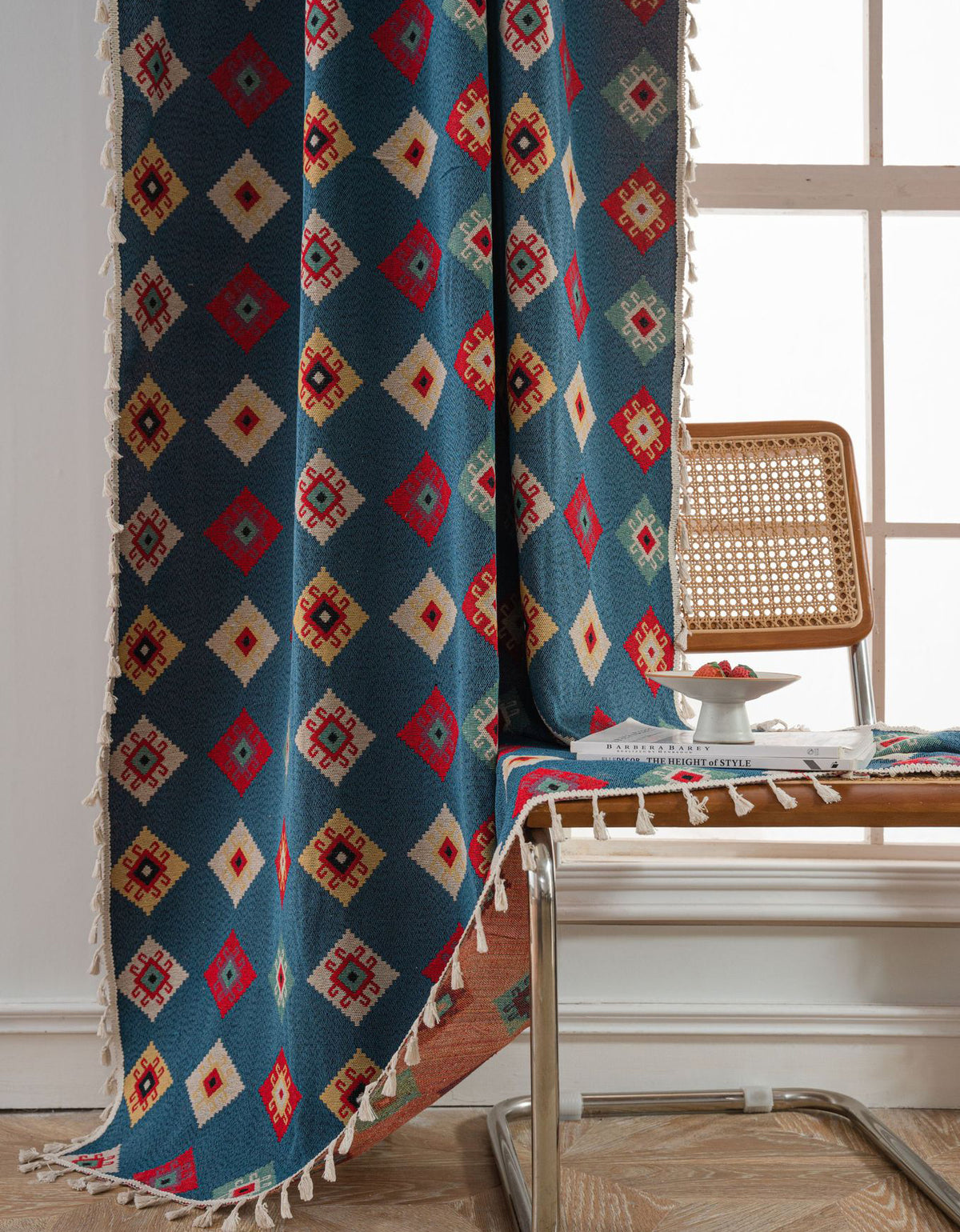 Bohemian Geometric Drapes with Fringe Detailing Window Curtain