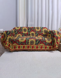 Bohemian Red Sunflower Tassel Knit Bedcover Sofa Blanket