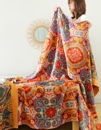 Bohemian Reversible Cotton Orange Bedcover Sofa Blanket