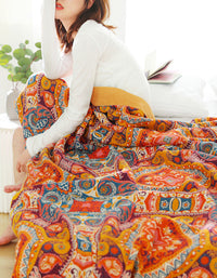 Bohemian Reversible Cotton Orange Bedcover Sofa Blanket