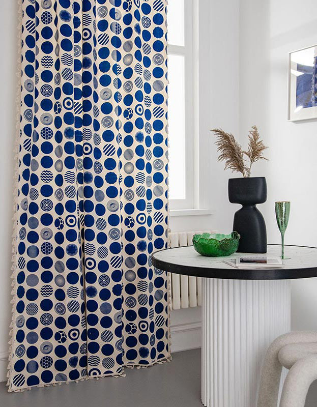 Cortinas con estampado de lunares azules de estilo bohemio