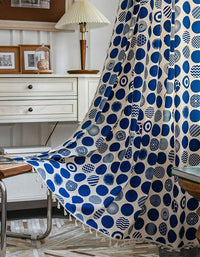 Cortinas con estampado de lunares azules de estilo bohemio