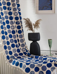 Cortinas con estampado de lunares azules de estilo bohemio