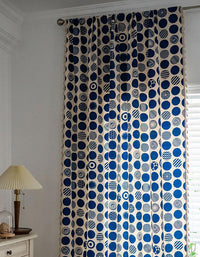 Cortinas con estampado de lunares azules de estilo bohemio