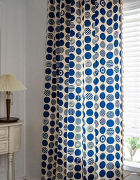 Cortinas con estampado de lunares azules de estilo bohemio