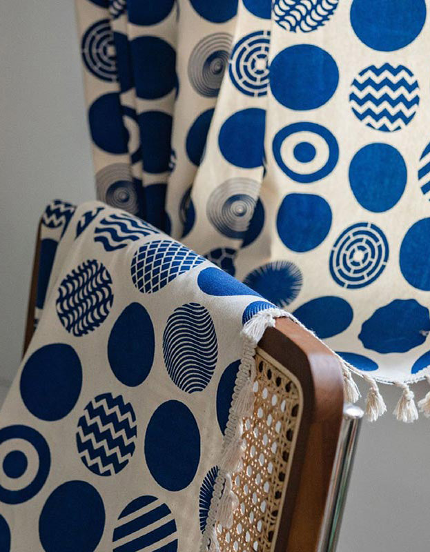 Bohemian Style Blue Polka Dot Pattern Curtains