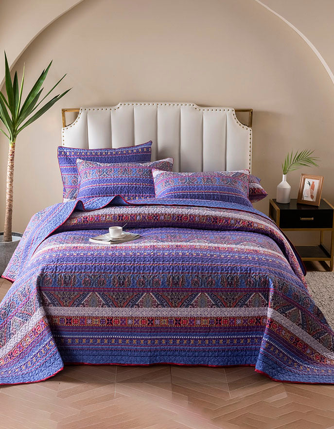 Boho-Style Vibrant Blue and Red Pattern Bedding set (3PCS)