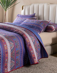 Boho-Style Vibrant Blue and Red Pattern Bedding set (3PCS)