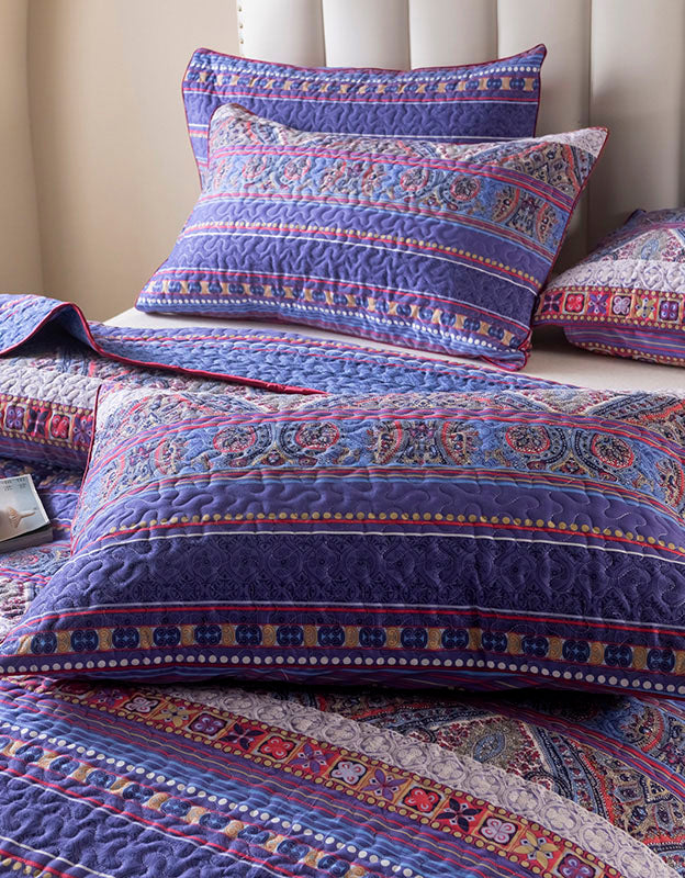 Boho-Style Vibrant Blue and Red Pattern Bedding set (3PCS)