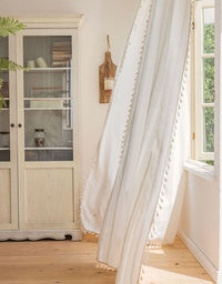 Boho White Hollow-Out Curtain with Tassel Trim