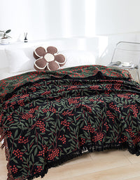 Botanical Berry Charm Floral Woven Bedcover Sofa Blanket