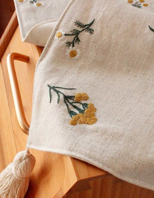 Botanical Floral Embroidery Table Runner