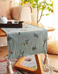 Botanical Floral Embroidery Table Runner