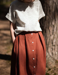 Buckles Front Mid-length Linen Skirt