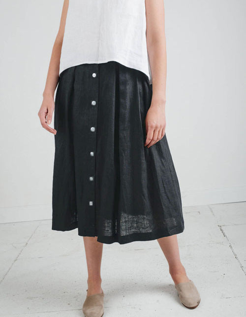 Buckles Front Mid-length Linen Skirt