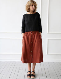 Buckles Front Mid-length Linen Skirt