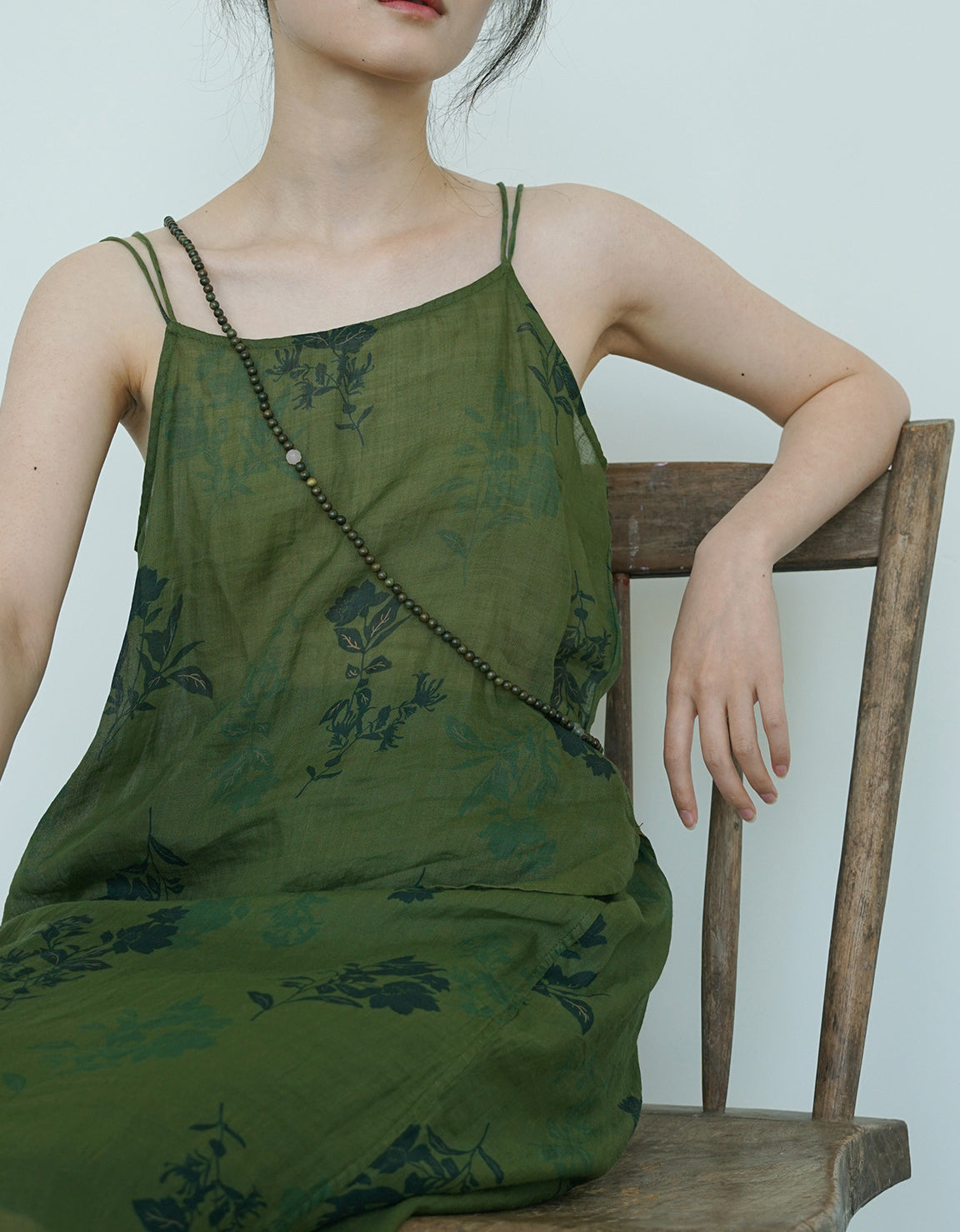 Casual Floral Green Sheer Linen Strap Top