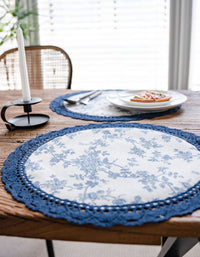 Manteles individuales con estampado de porcelana china en color azul 