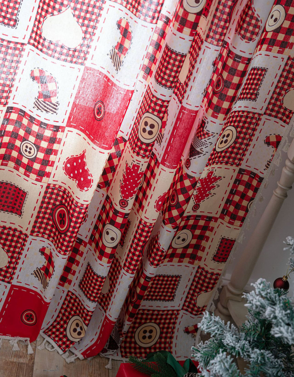 Christmas Style Red Pure Cotton Curtains