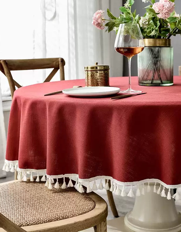 Nappe ronde style Noël avec pompon 