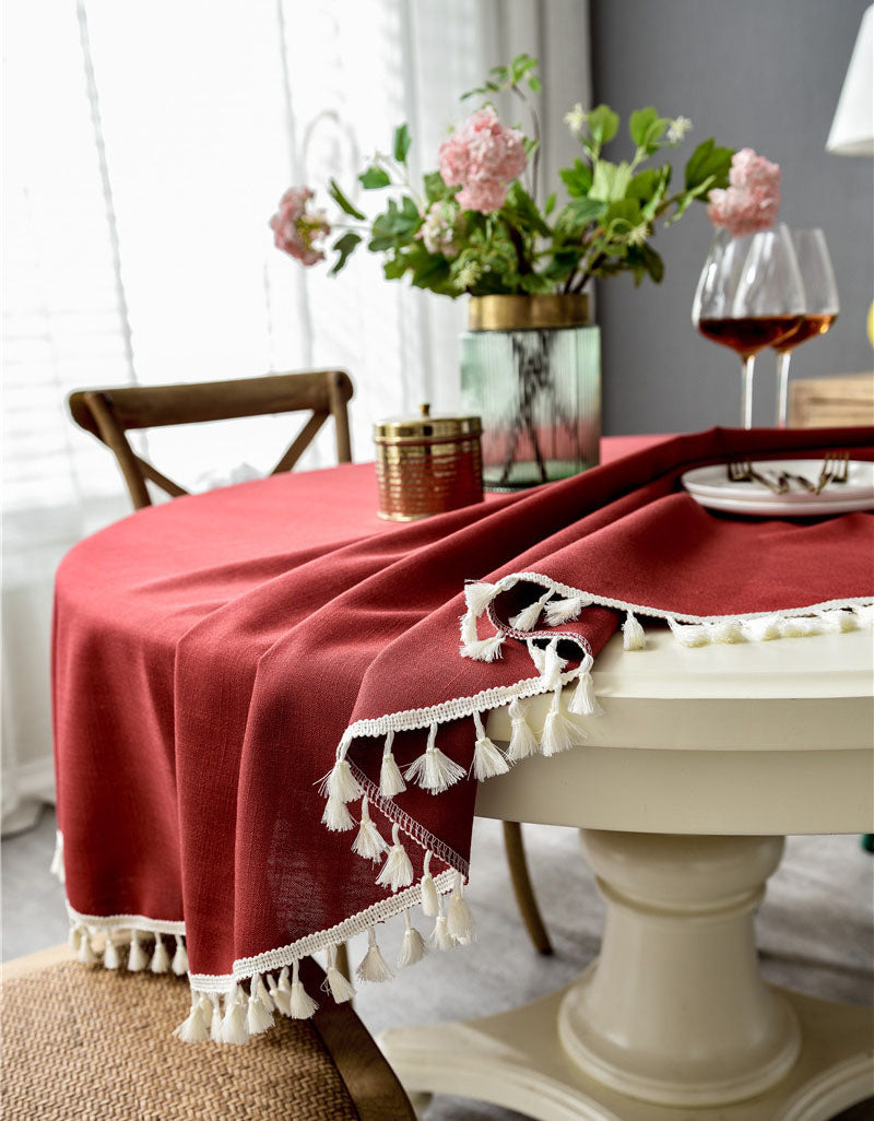 Christmas Style Round Tablecloth with Tassel