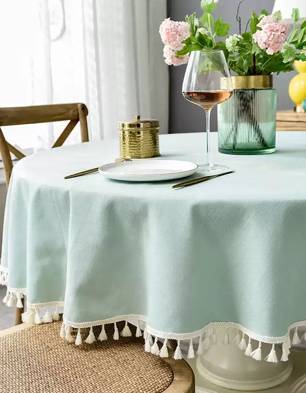 Christmas Style Round Tablecloth with Tassel